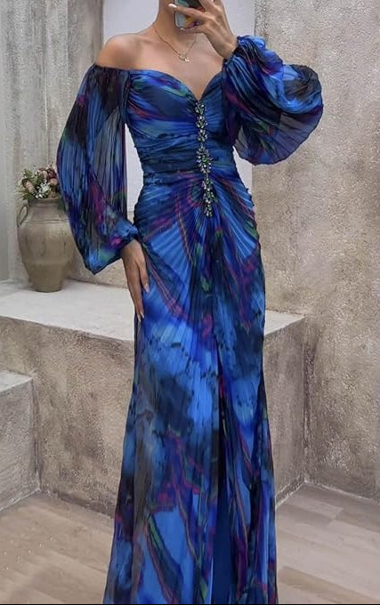 Maud - Langes Elegantes Plissee-Abendkleid