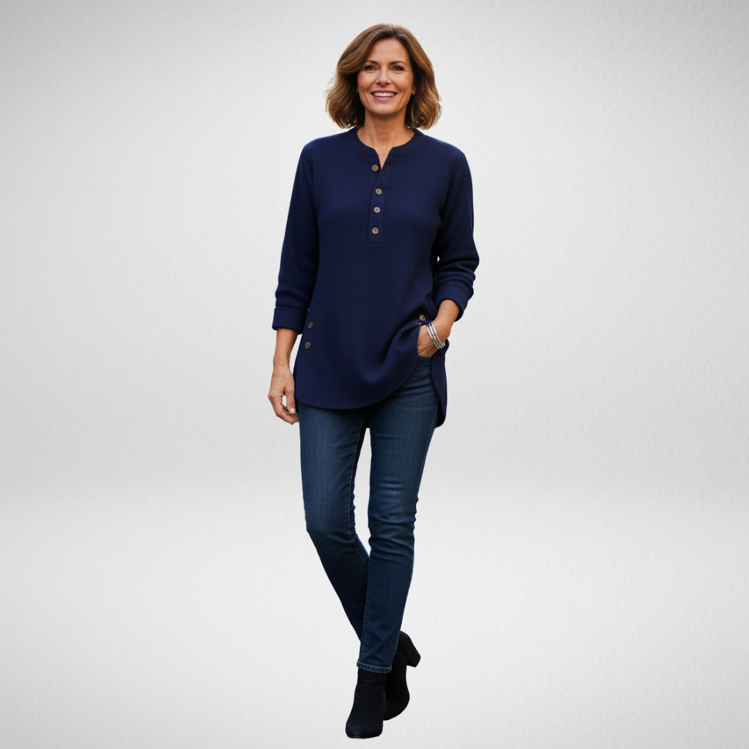Gunnhild | Damen Langarm Henley Pullover Tunika