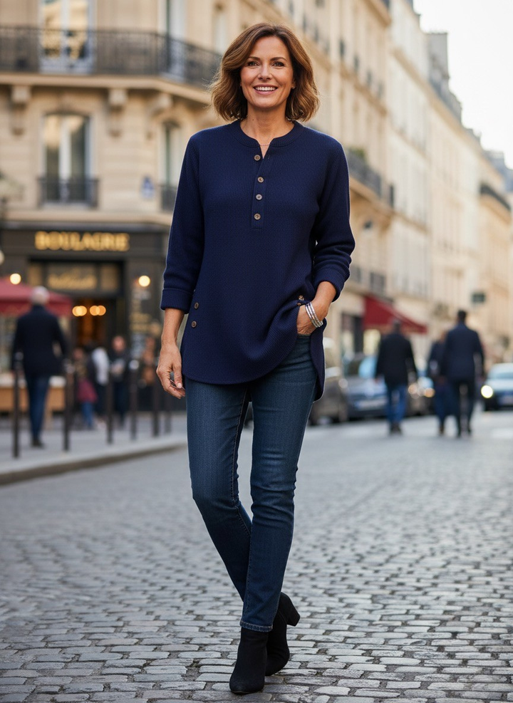 Gunnhild | Damen Langarm Henley Pullover Tunika