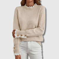 Gwenda | Damen Pullover mit Spitzen-Rundhalsausschnitt