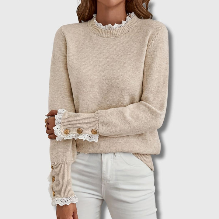 Gwenda | Damen Pullover mit Spitzen-Rundhalsausschnitt
