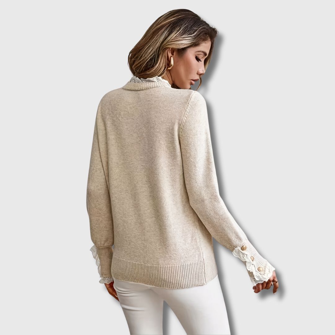 Gwenda | Damen Pullover mit Spitzen-Rundhalsausschnitt