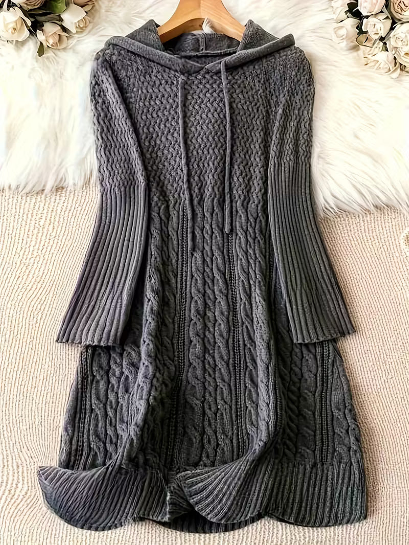 Helwina | Damen Grobstrick-Kleid mit Kapuze