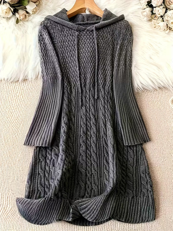 Helwina | Damen Grobstrick-Kleid mit Kapuze