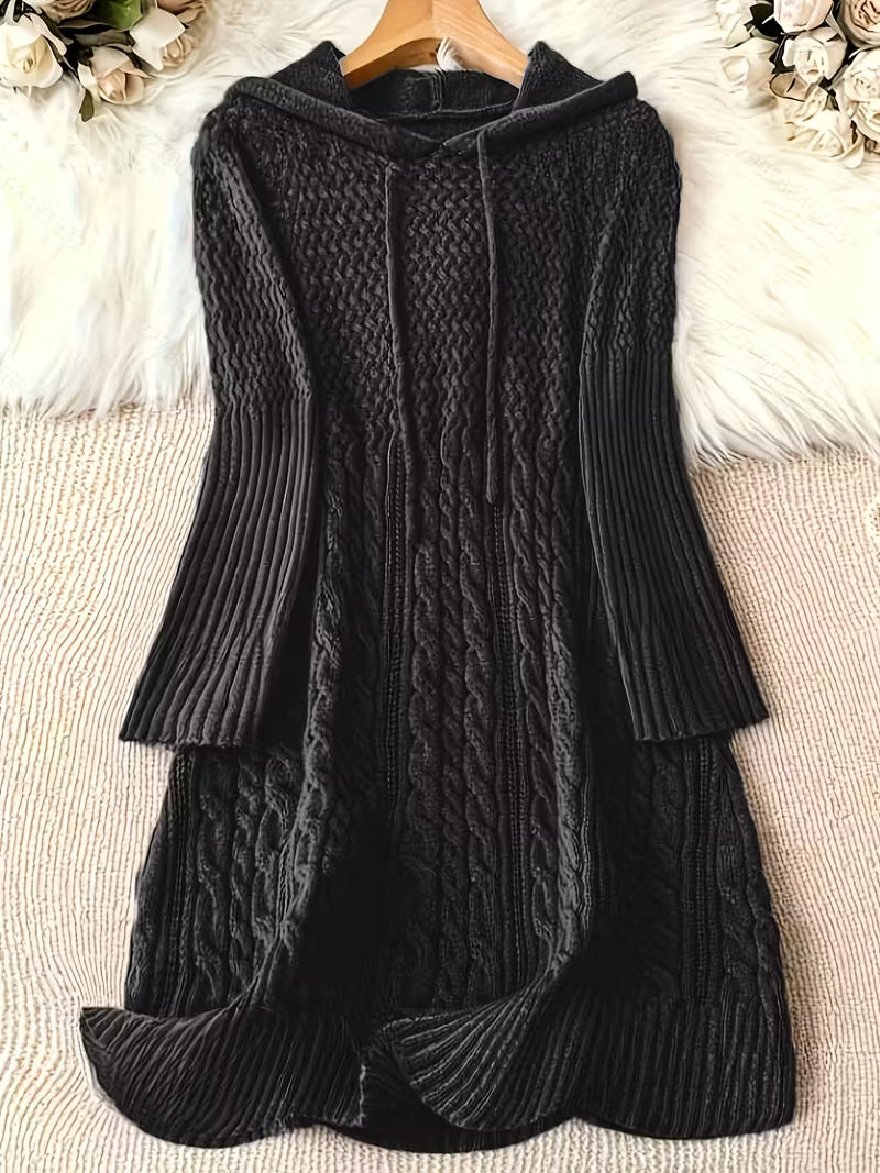 Helwina | Damen Grobstrick-Kleid mit Kapuze