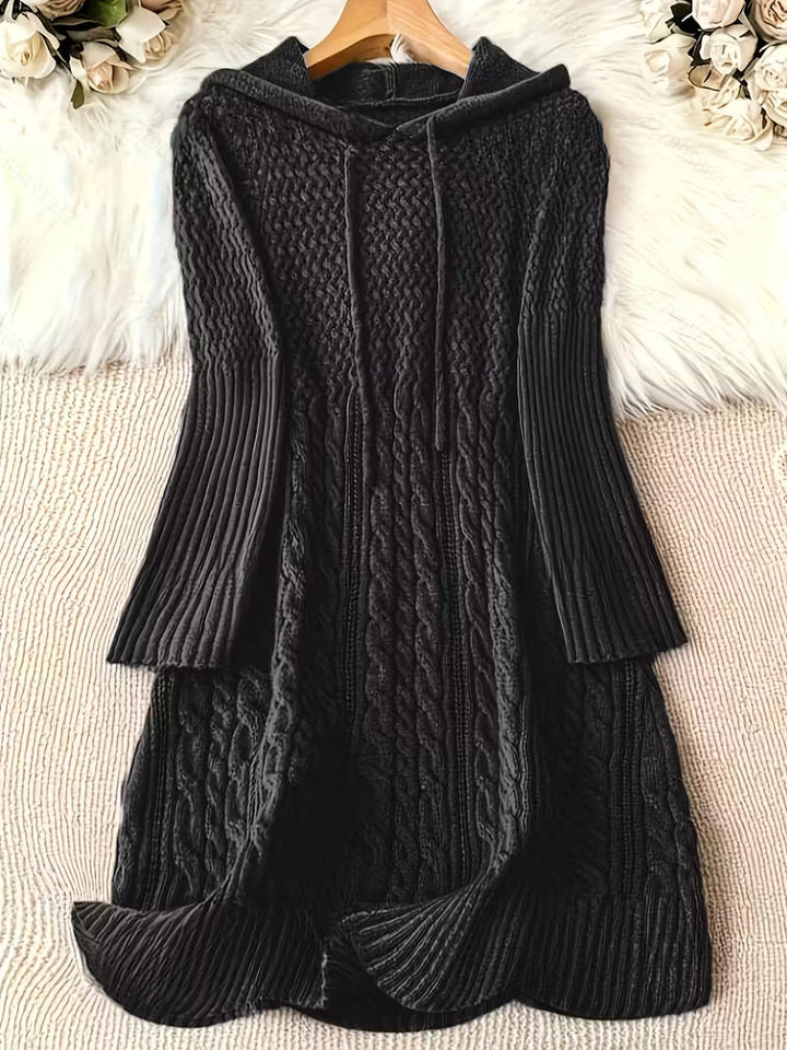Helwina | Damen Grobstrick-Kleid mit Kapuze