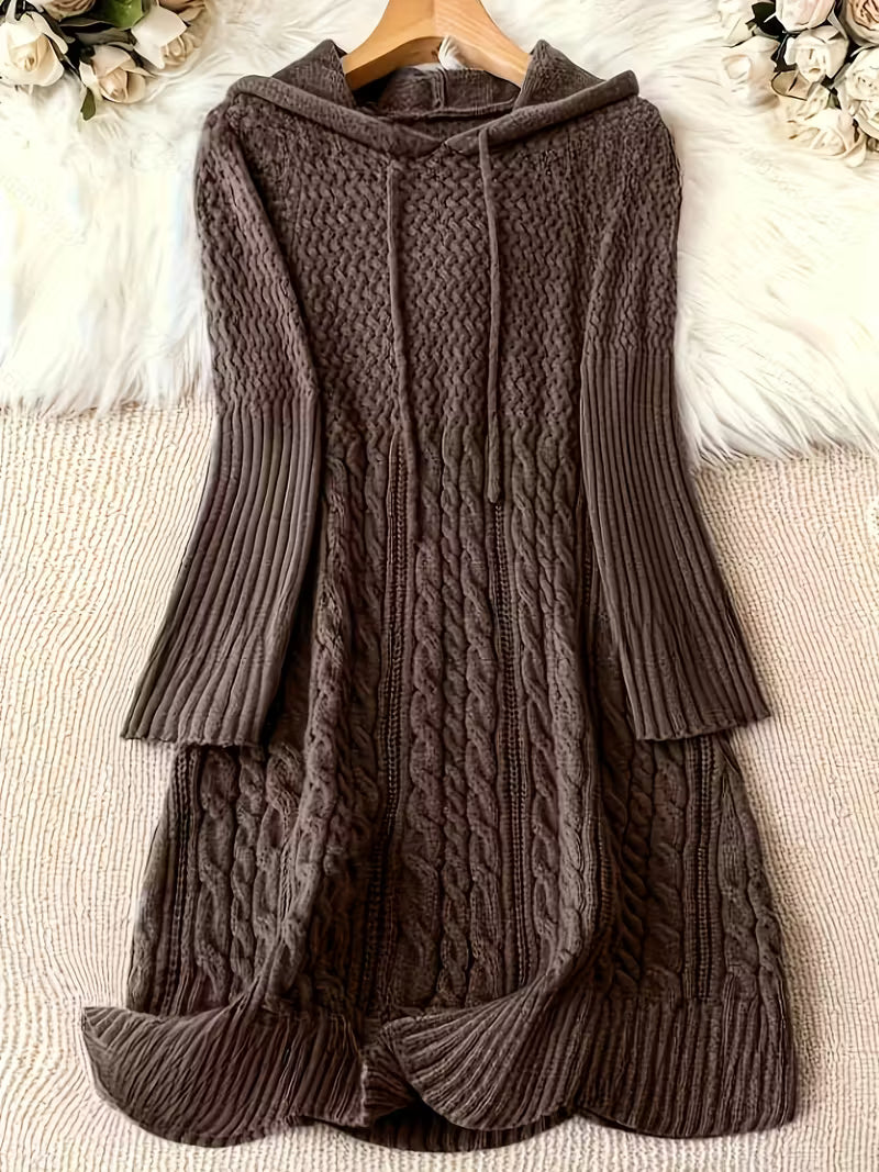 Helwina | Damen Grobstrick-Kleid mit Kapuze