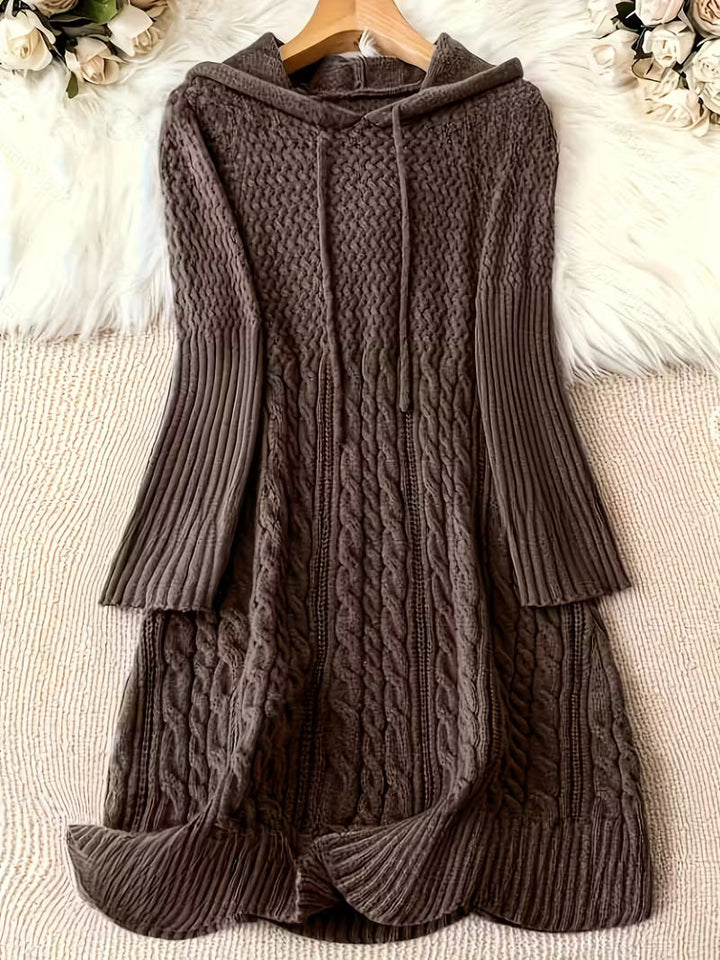 Helwina | Damen Grobstrick-Kleid mit Kapuze