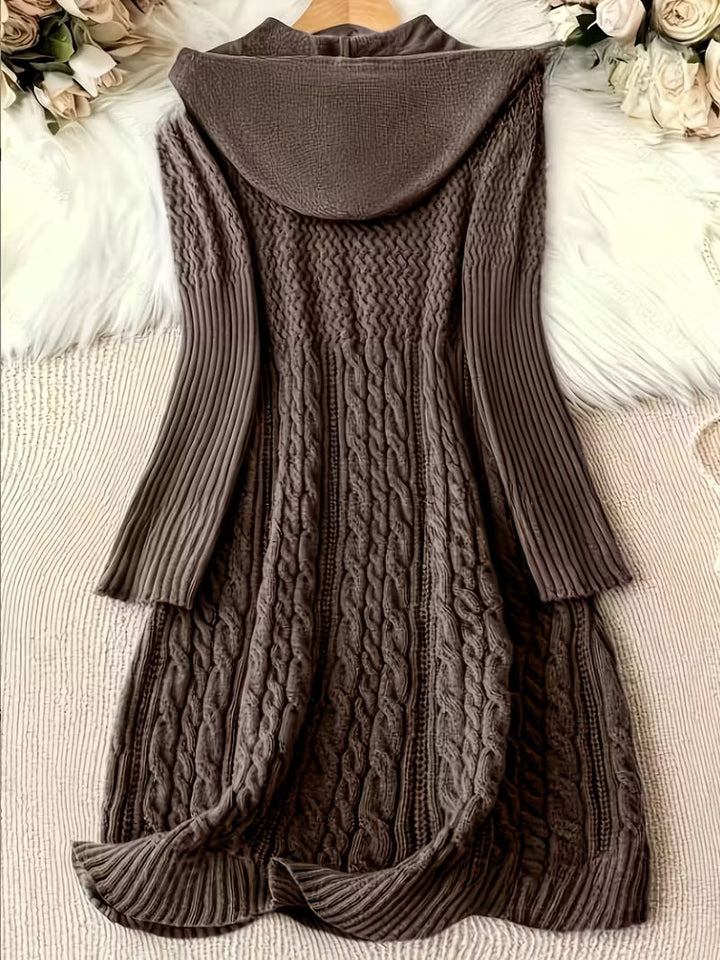 Helwina | Damen Grobstrick-Kleid mit Kapuze