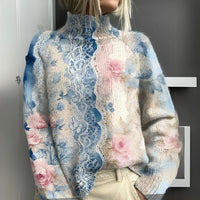 Hildegard | Damen Rollkragenpullover mit Blumenmuster