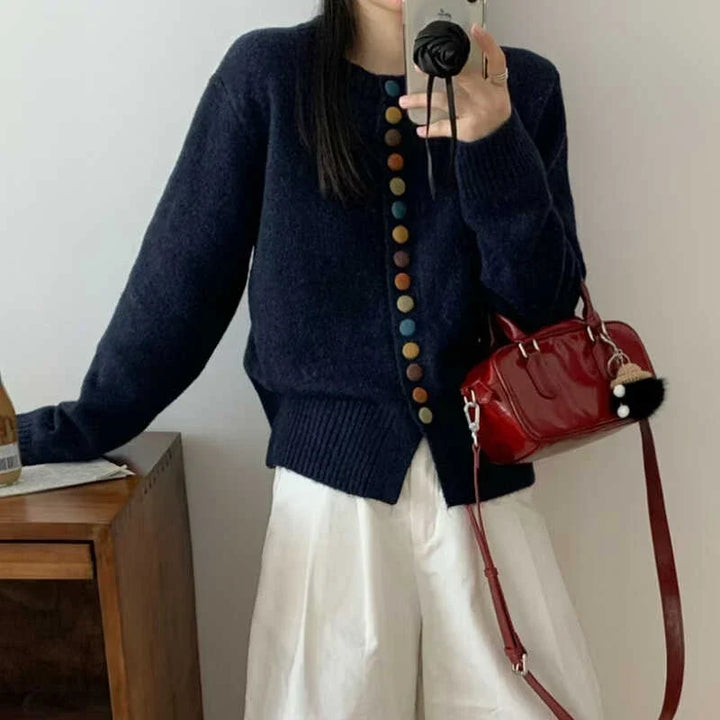 Hildura | Damen Strickjacke mit farbenfrohen Knöpfen