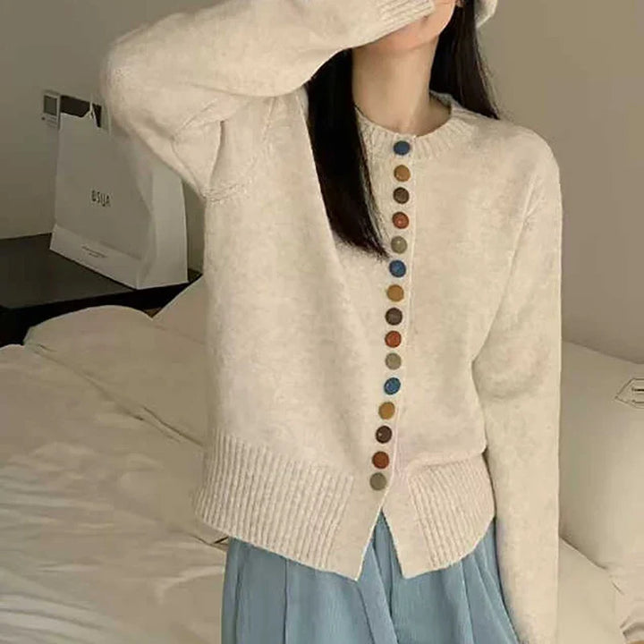 Hildura | Damen Strickjacke mit farbenfrohen Knöpfen
