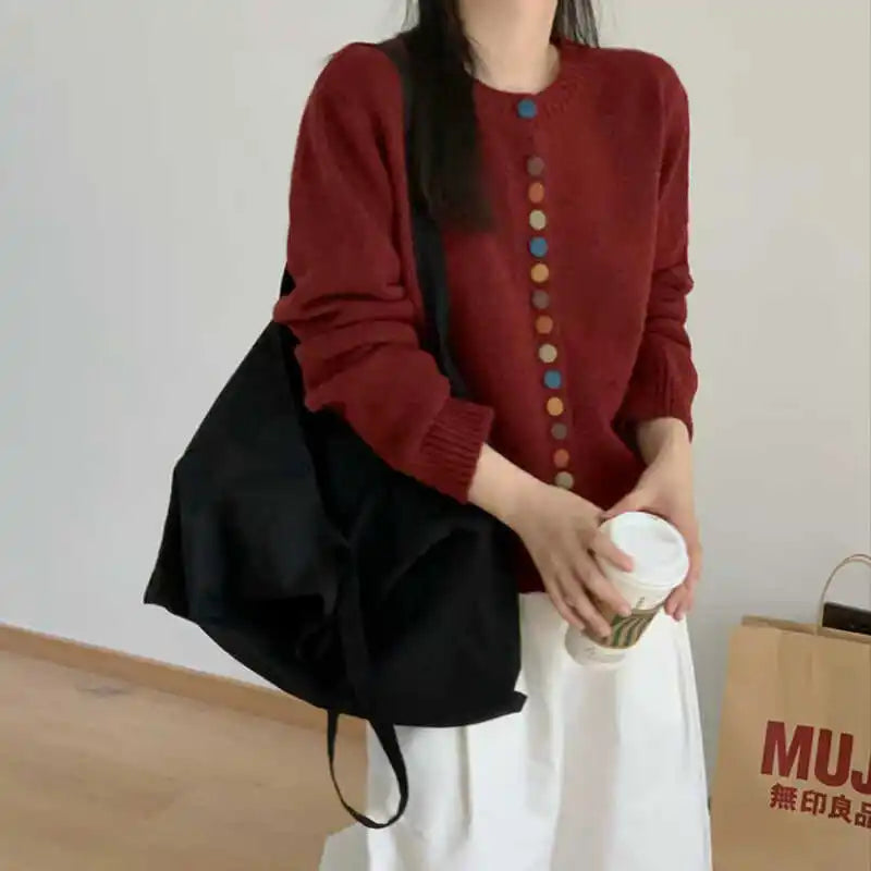 Hildura | Damen Strickjacke mit farbenfrohen Knöpfen