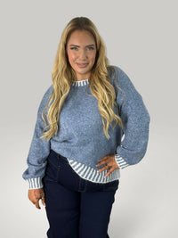Frieda - Damen Strickpullover mit Kontraststreifen