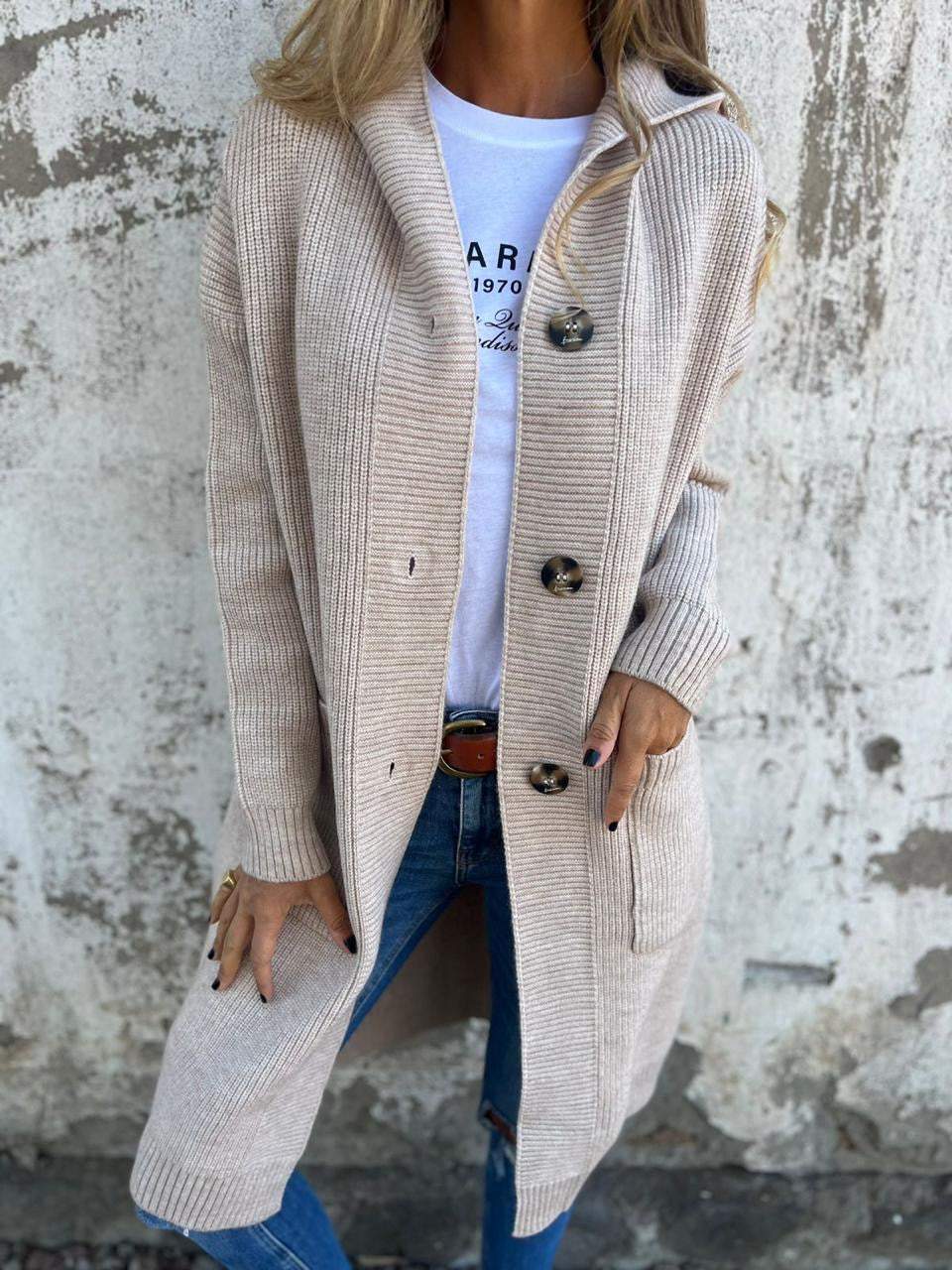 Frida - Eleganter langer Strickcardigan