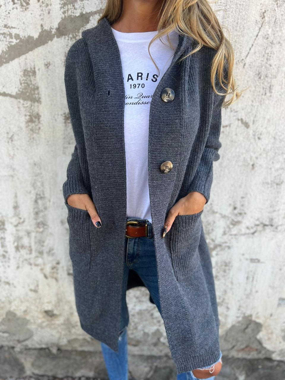 Frida - Eleganter langer Strickcardigan
