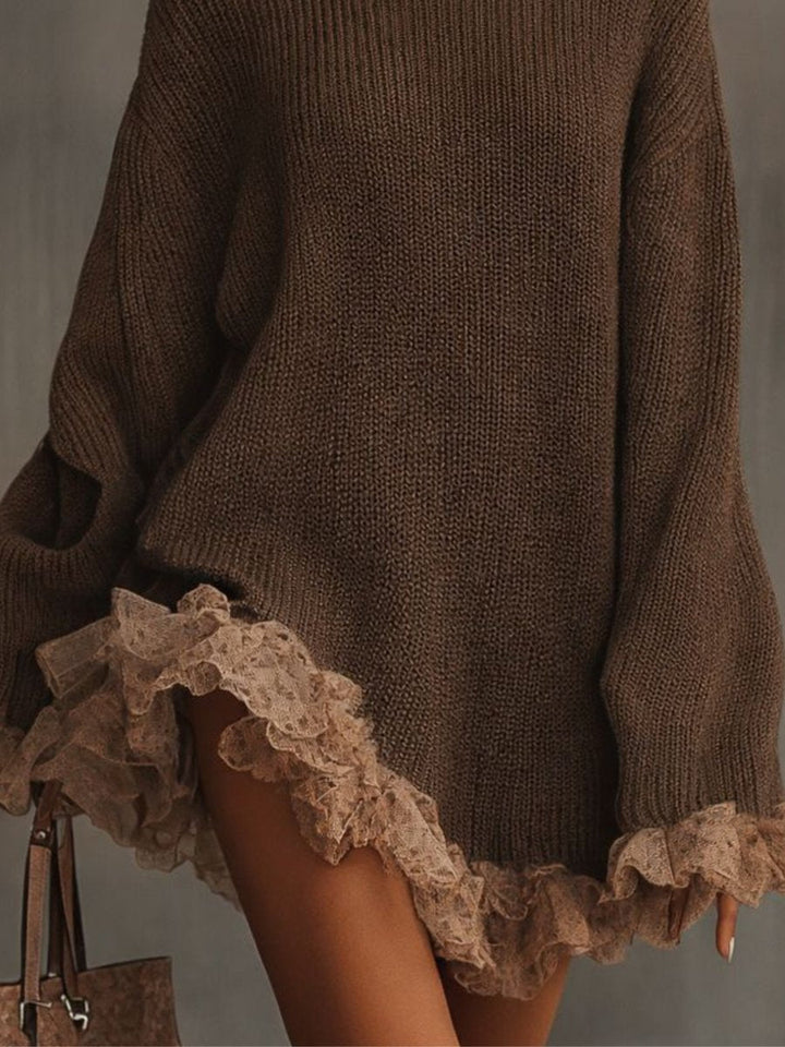 Kerantha | Damen Oversized Strickkleid mit Spitzenabschluss