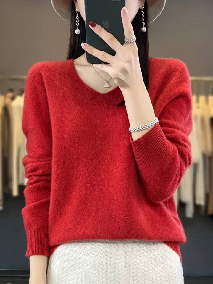 Klarissa | Damen V-Ausschnitt Strickpullover in lockerer Passform