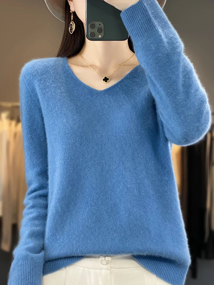 Klarissa | Damen V-Ausschnitt Strickpullover in lockerer Passform