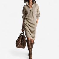 Lena | Damen Midi Strickkleid mit Kragen