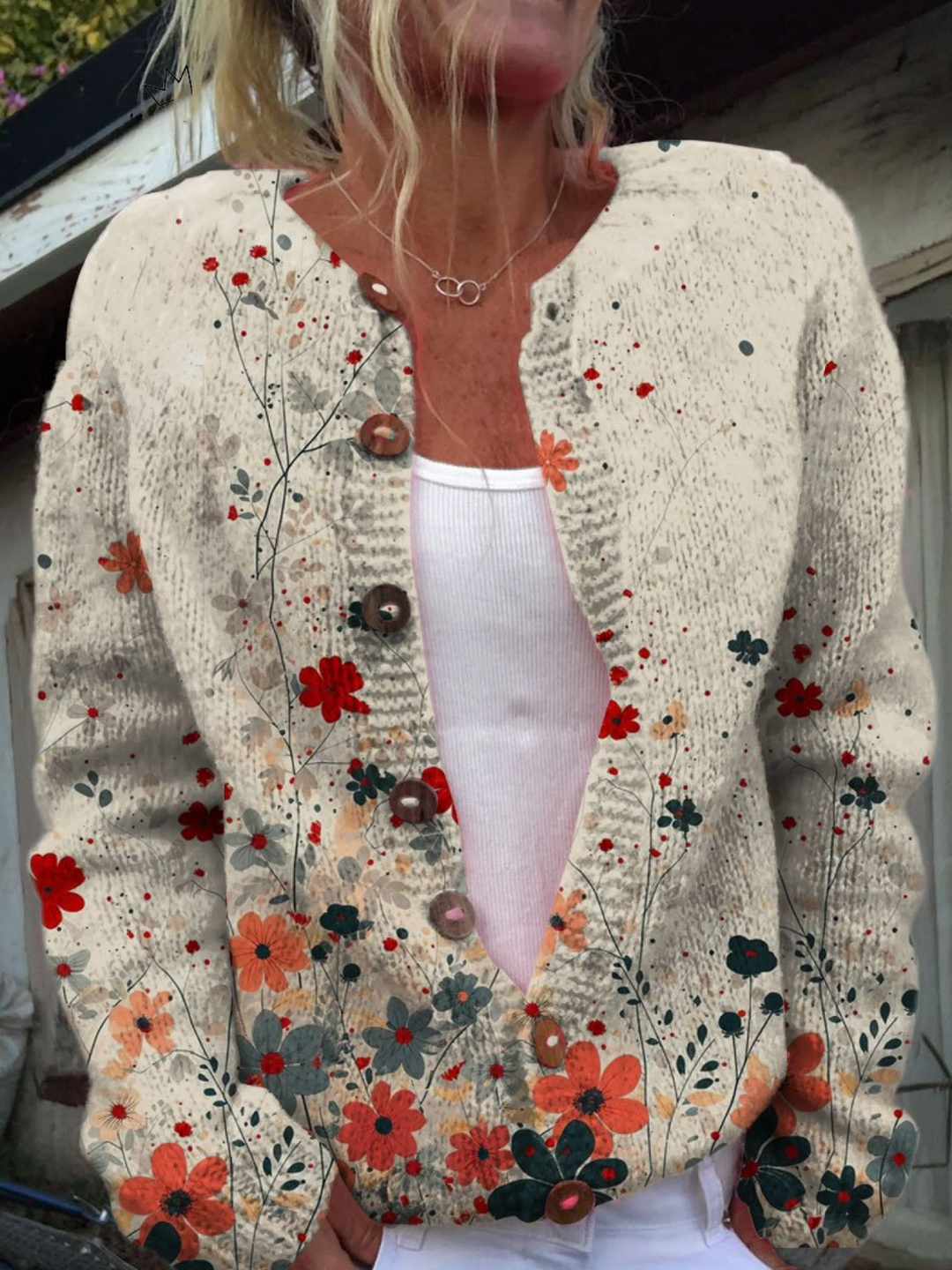 Loretta | Damen Strickjacke im Blumenmuster