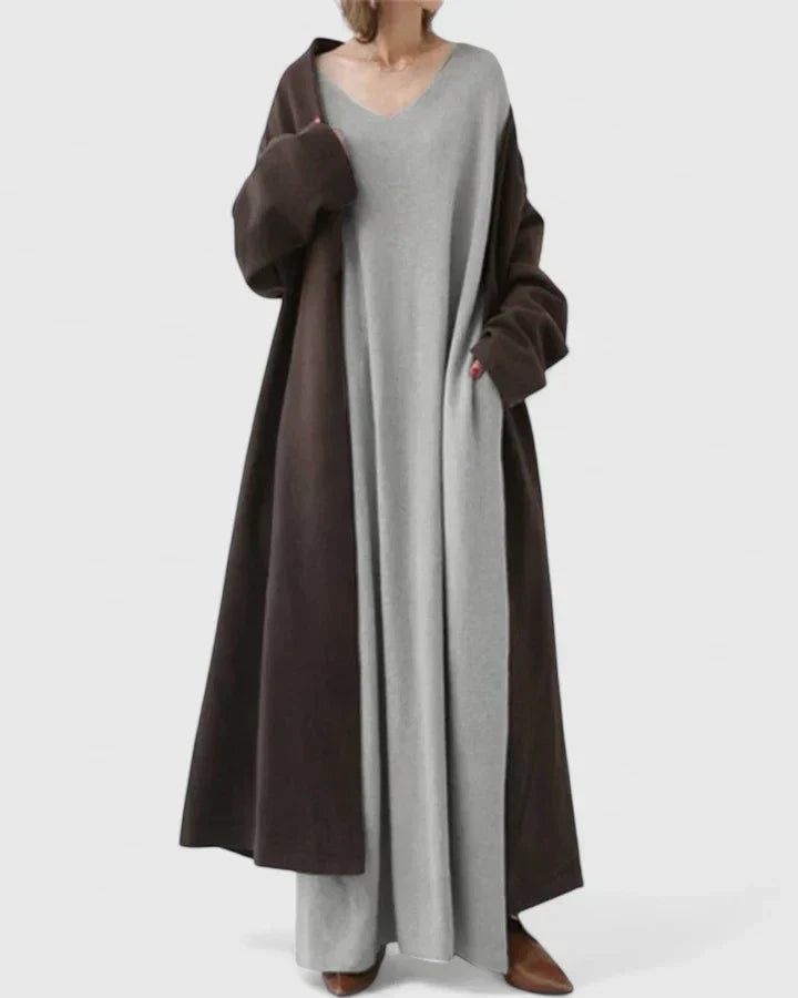 Ragnela | Damen Oversize Maxi Strickkleid