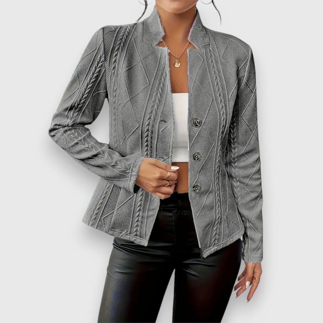 Reina | Damen Langarm Troyer Pullover mit Zopfmuster, Figurbetont