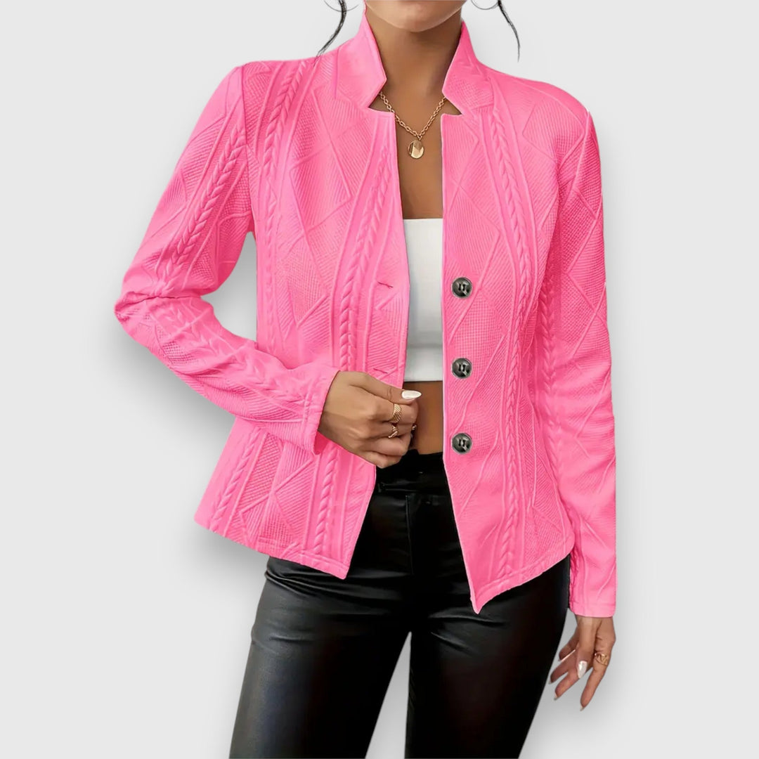 Reina | Damen Langarm Troyer Pullover mit Zopfmuster, Figurbetont
