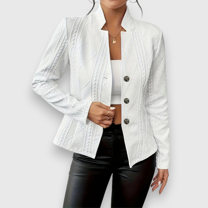 Reina | Damen Langarm Troyer Pullover mit Zopfmuster, Figurbetont