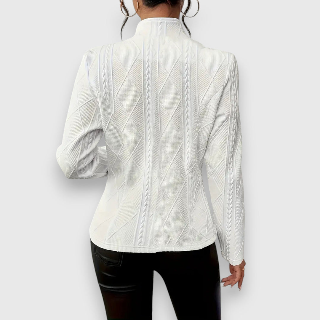 Reina | Damen Langarm Troyer Pullover mit Zopfmuster, Figurbetont