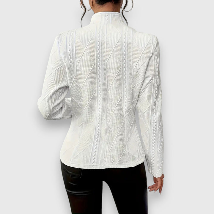 Reina | Damen Langarm Troyer Pullover mit Zopfmuster, Figurbetont