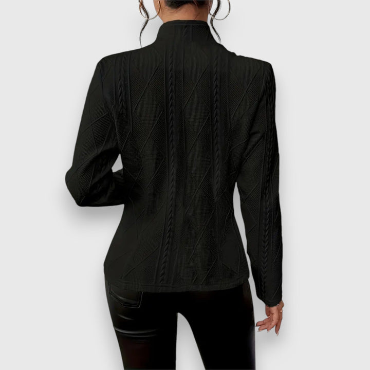 Reina | Damen Langarm Troyer Pullover mit Zopfmuster, Figurbetont