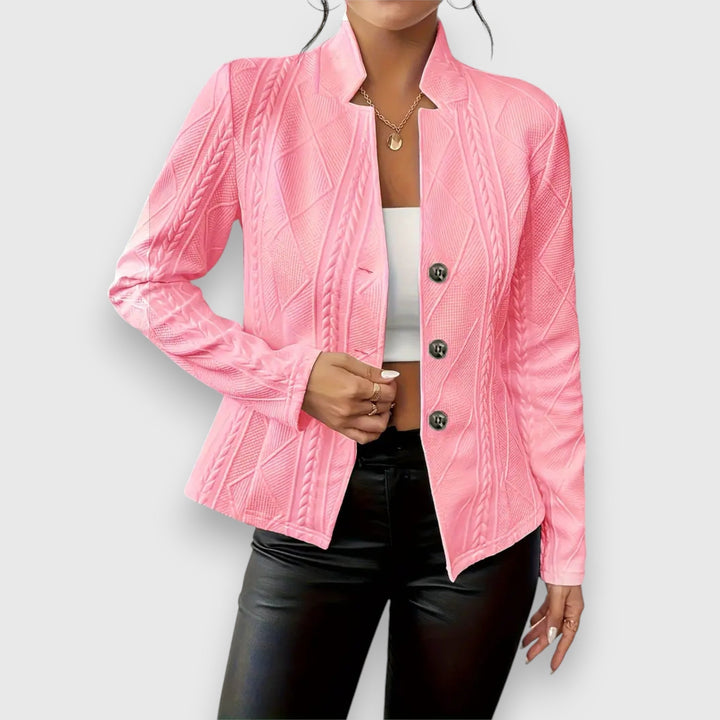 Reina | Damen Langarm Troyer Pullover mit Zopfmuster, Figurbetont