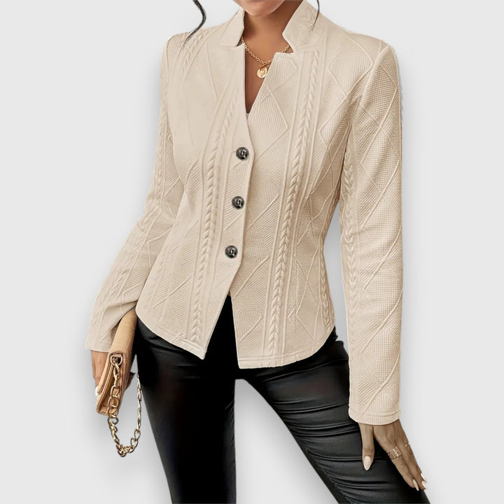 Reina | Damen Langarm Troyer Pullover mit Zopfmuster, Figurbetont