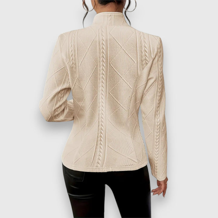 Reina | Damen Langarm Troyer Pullover mit Zopfmuster, Figurbetont