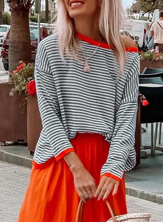 Jule | Damen Oversized Streifenpullover mit Rundhalsausschnitt und langen Ärmeln