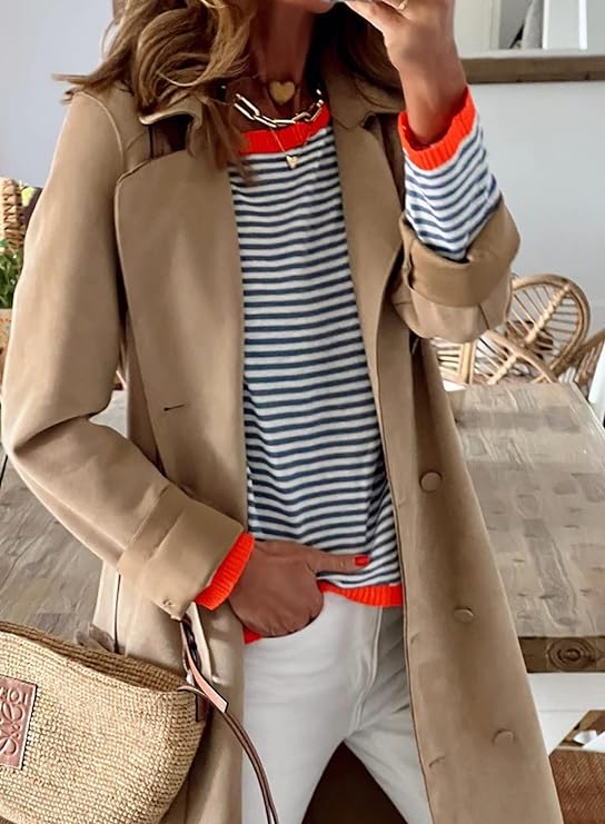 Jule | Damen Oversized Streifenpullover mit Rundhalsausschnitt und langen Ärmeln