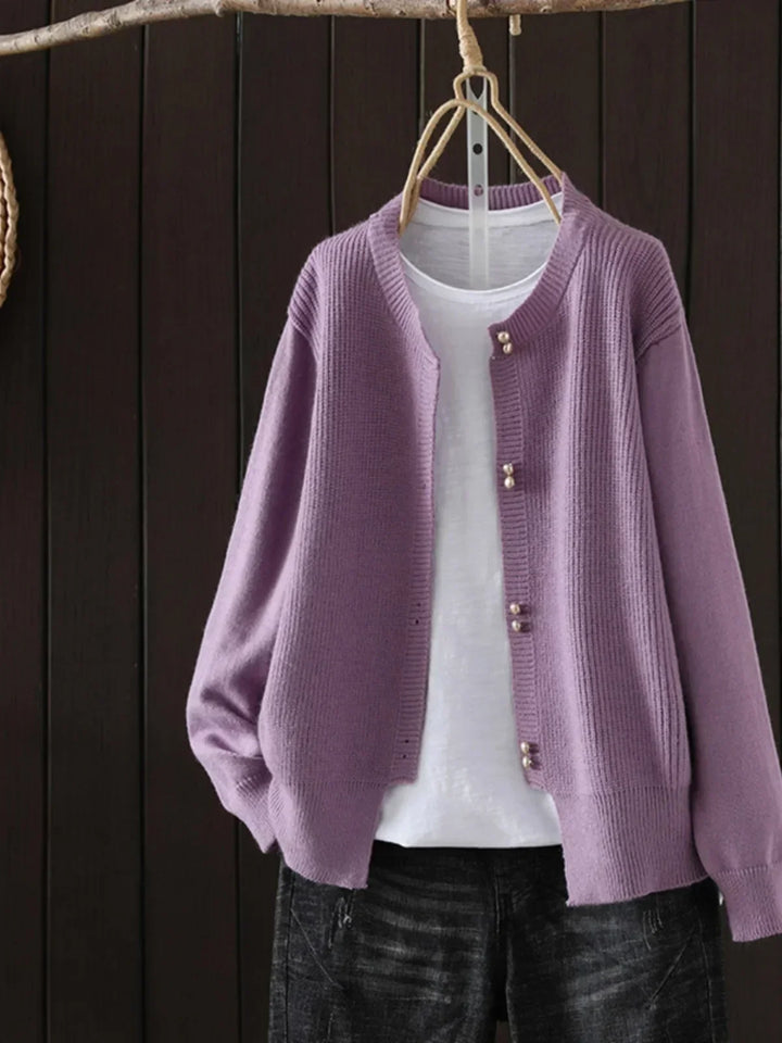 Solvara | Graue Damen Strickjacke mit Knöpfen