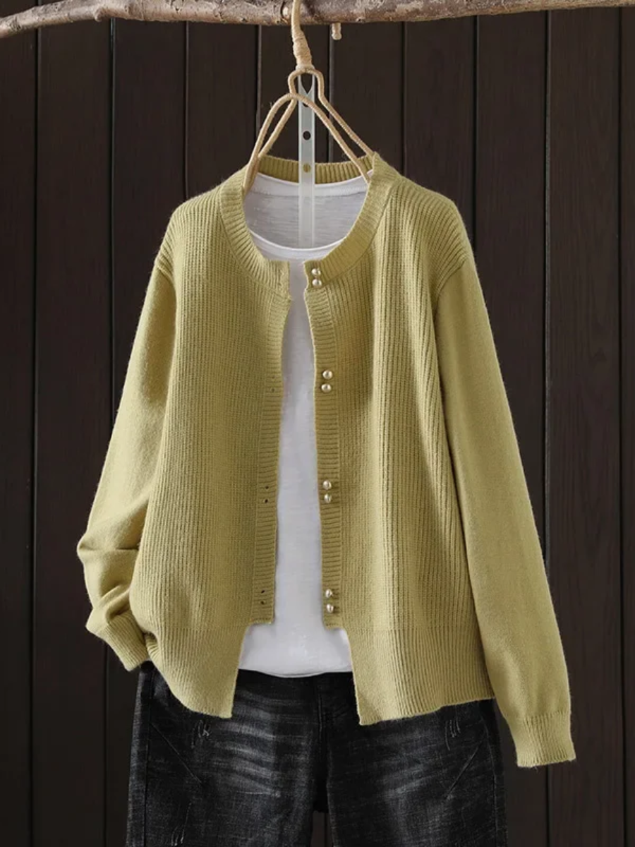 Solvara | Graue Damen Strickjacke mit Knöpfen