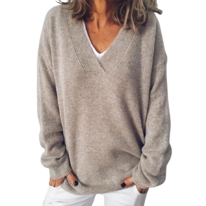 Solvika | Damen V-Ausschnitt Oversized Strickpullover