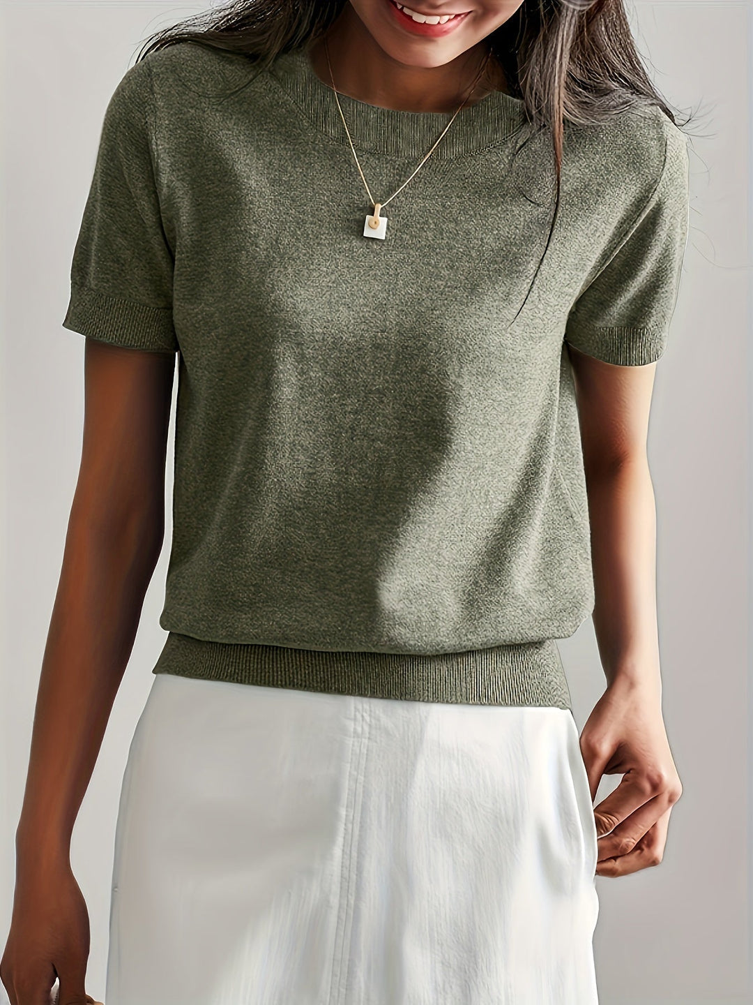 Sunniva | Damen Rundhals Kurzarm Strickpullover