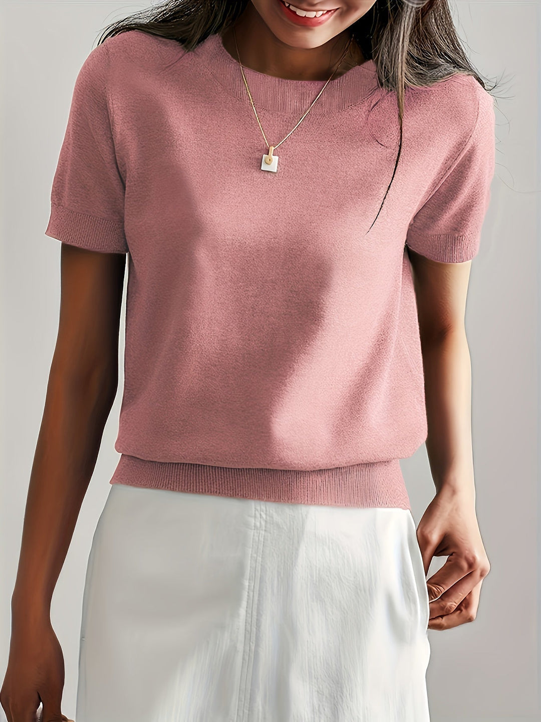 Sunniva | Damen Rundhals Kurzarm Strickpullover