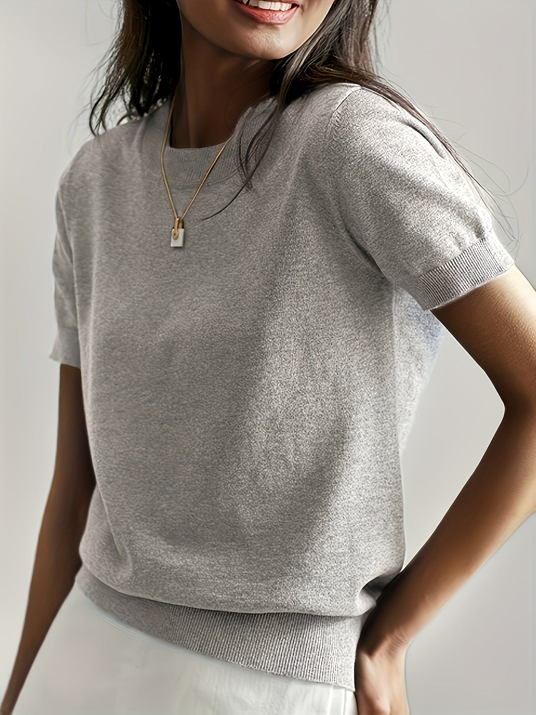 Sunniva | Damen Rundhals Kurzarm Strickpullover