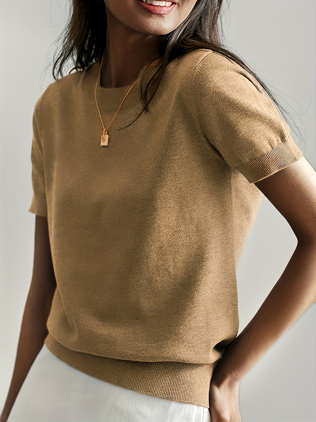 Sunniva | Damen Rundhals Kurzarm Strickpullover