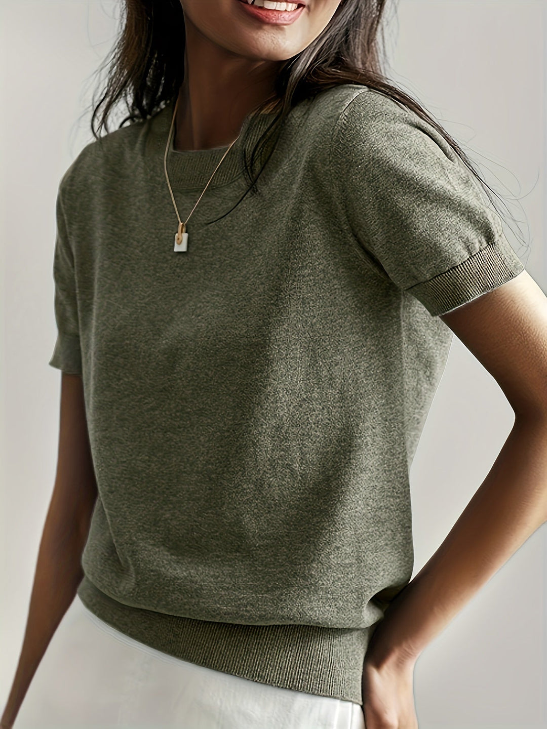 Sunniva | Damen Rundhals Kurzarm Strickpullover