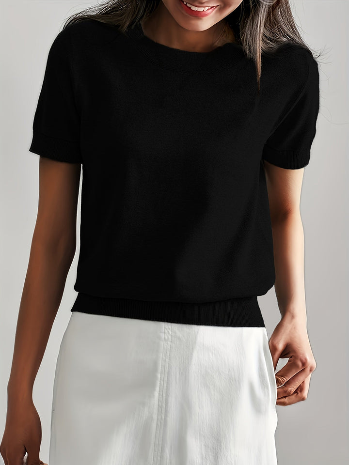 Sunniva | Damen Rundhals Kurzarm Strickpullover