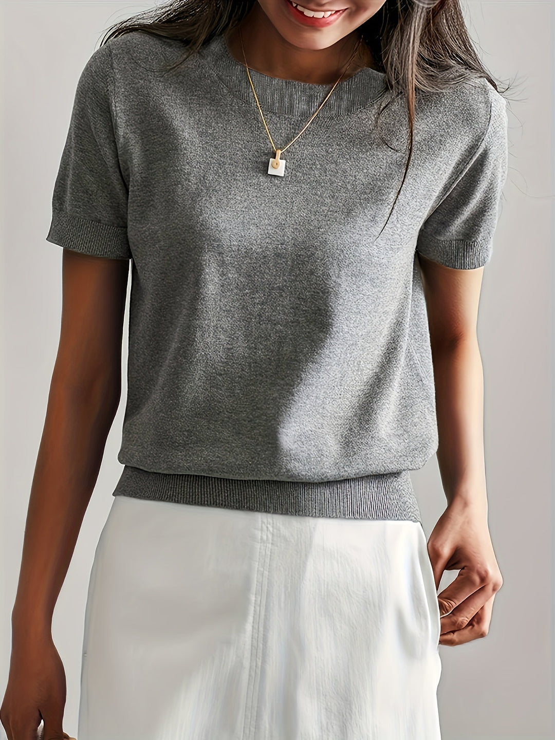 Sunniva | Damen Rundhals Kurzarm Strickpullover