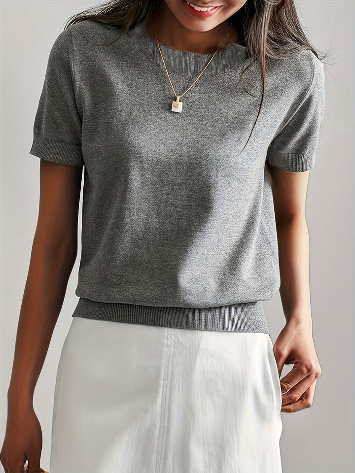 Sunniva | Damen Rundhals Kurzarm Strickpullover