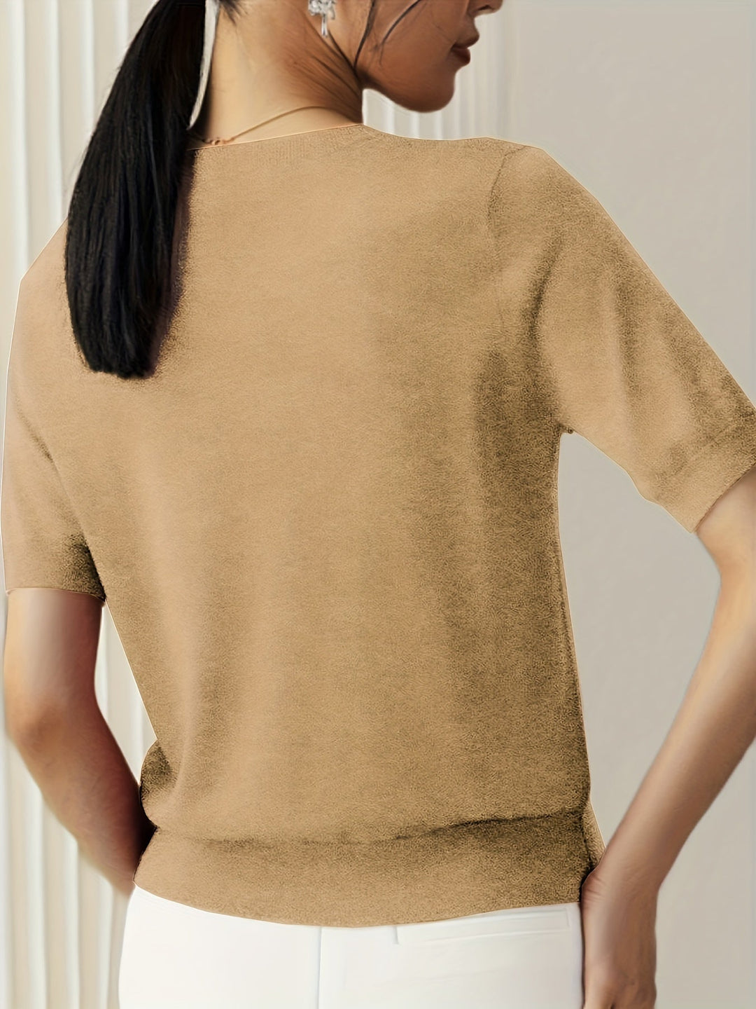 Sunniva | Damen Rundhals Kurzarm Strickpullover