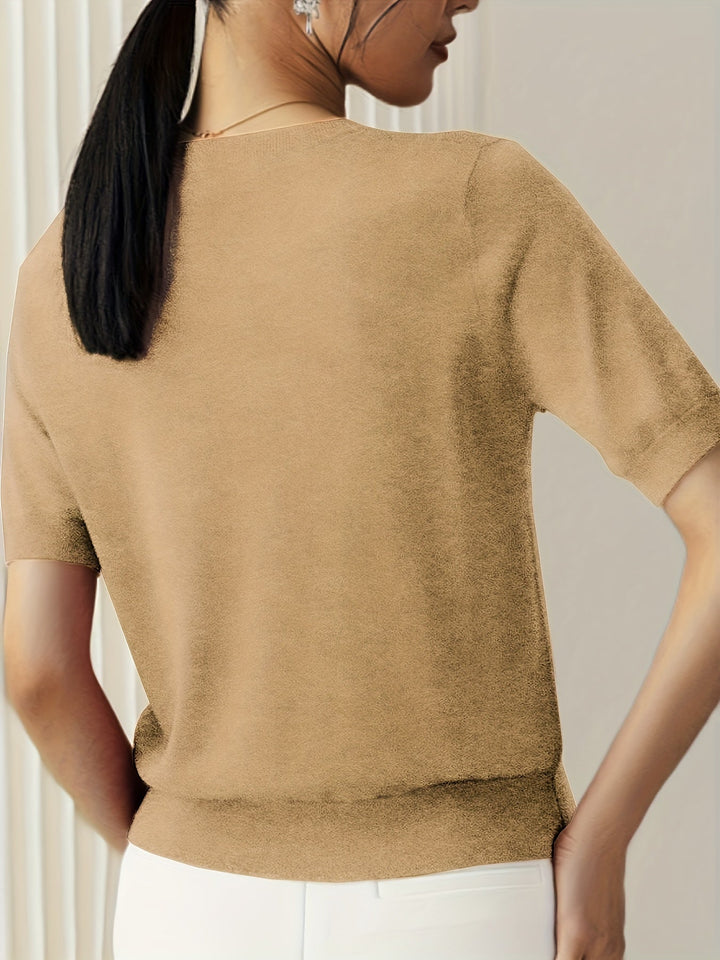Sunniva | Damen Rundhals Kurzarm Strickpullover